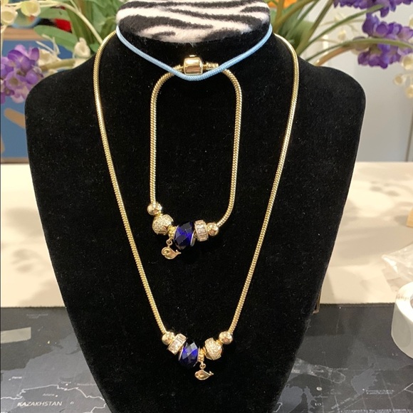 Elegant Gold and Blue Necklace Set - Picture 1 of 4